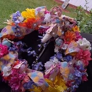 Colorful Floral Wreath with Bow